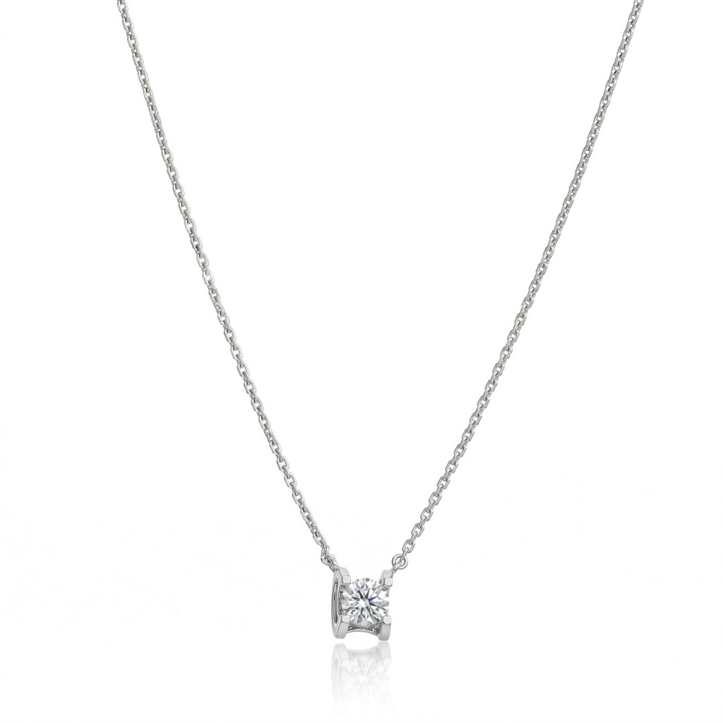 [075335] Colar 1 Brilhantes 0,08ct 43cm 2,0g Ouro Branco 18k - Coleção Only You