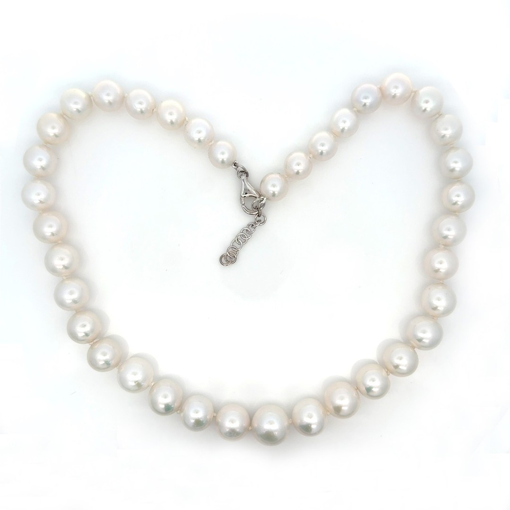 [077349] Colar 37 Pérolas South Sea Redonda 12-14 mm Fecho Mosquetão com Extensores 50cm 78,88g Ouro Branco 18k - Coleção Over The Moon