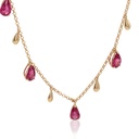 Colar 8 Rubelitas Gota 5,05ct e Gotinhas 45cm 7,56g Ouro Amarelo 18k - Coleção Rubelita