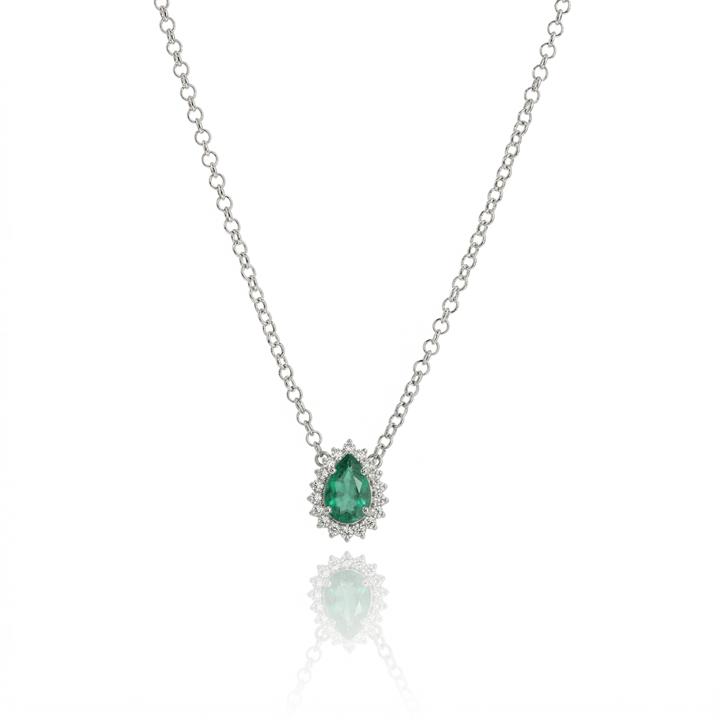 [076601] Colar 1 Esmeralda Brasileira Gota 0,38ct com Diamantes em Ouro Amarelo 18k