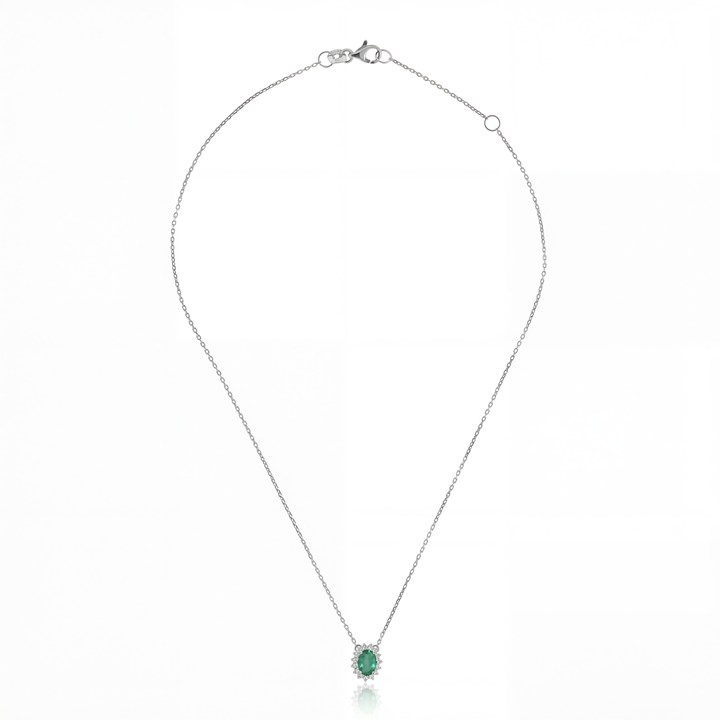 [065495] Colar Clássico Turmalina Paraiba Oval 0,33ct 15 Brilhantes 0,15ct g VS1 Corrente Cartier 40cm 2,41g Ouro Branco 18k - Coleção Sara e Antonio