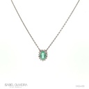 Colar Clássico Turmalina Paraiba Oval 0,33ct 15 Brilhantes 0,15ct g VS1 Corrente Cartier 40cm 2,41g Ouro Branco 18k - Coleção Sara e Antonio