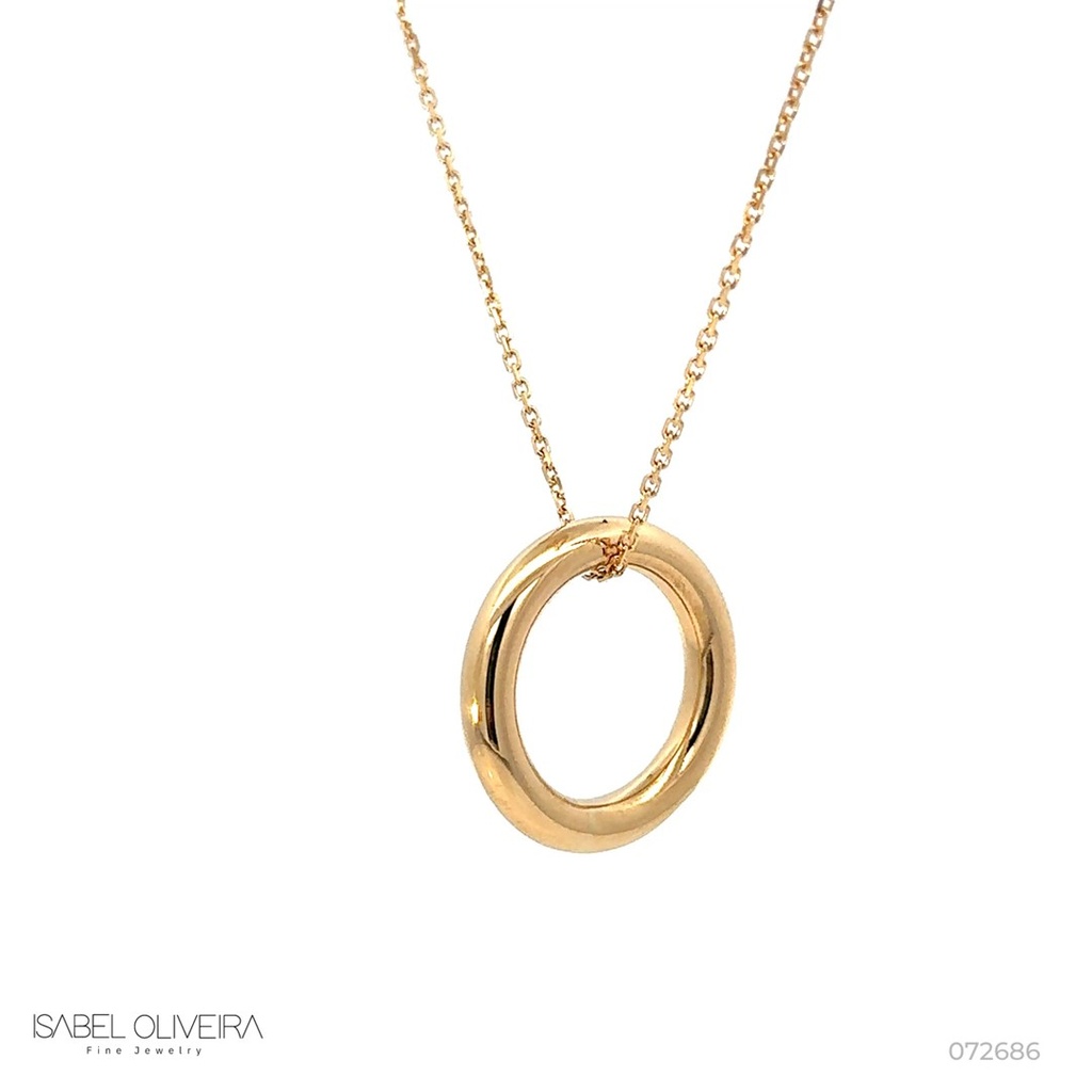 [072686] Colar com Pingente Argola Lisa Oca 23,60mm Diâmetro Fio 4mm Corrente Cartier P 45cm 4,75g Ouro Amarelo 18k - Coleção Minimalista