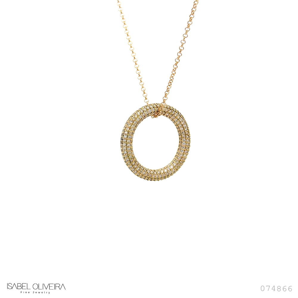 Colar com Pingente Argola P Oca 25mm Diâmetro 270 Brilhantes 1,52ct H VS2 60cm 9,43g Ouro Amarelo 18k - Coleção Pavê