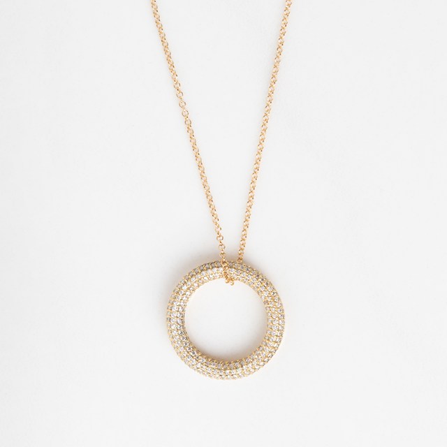[074866] Colar com Pingente Argola P Oca 25mm Diâmetro 270 Brilhantes 1,52ct H VS2 60cm 9,43g Ouro Amarelo 18k - Coleção Pavê