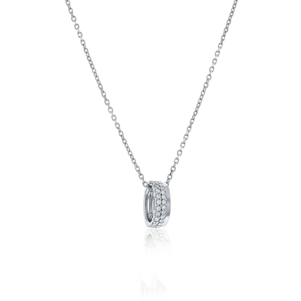 [075887] Colar com Pingente Círculo 51 Brilhantes 0,21ct g VS1 42cm 3,00g Ouro Branco 18k - Coleção Laisa