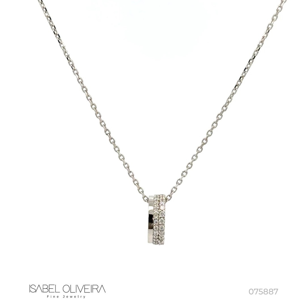 Colar com Pingente Circulo 51 Brilhantes 0,21CT G VS1 42CM 3,00G Ouro Branco 18K - Coleçao Laisa