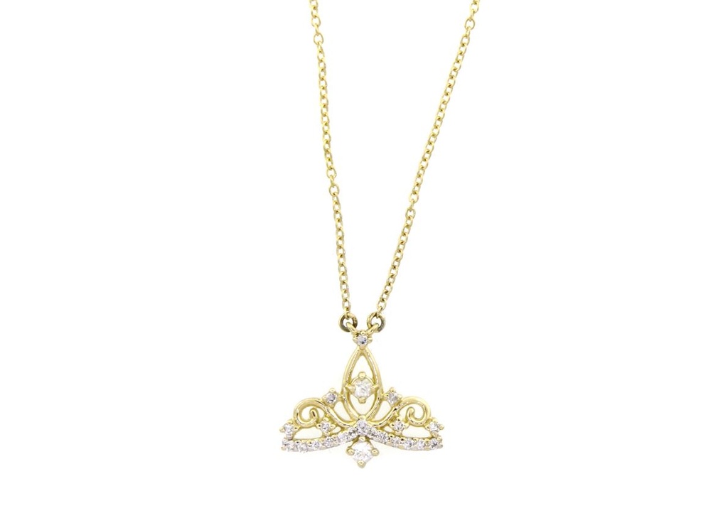 [040147] Colar com Pingente Coroa Brilhantes 0,10ct e Safira Branca 45cm 2,30g Ouro Amarelo 18k - Coleção Swwet