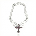 Colar com Pingente Crucifixo Rubelitas 7,34ct 73 Brilhantes 1,19ct 53,78g Ouro 18k com Ródio Negro - Coleção Crucifixos