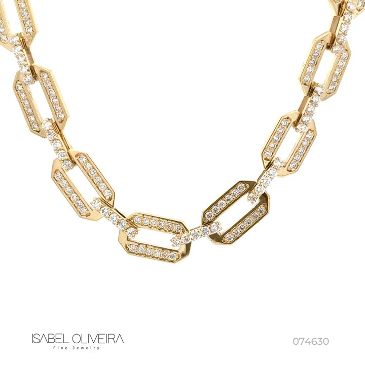 Colar com Segmentos 334 Brilhantes 7,86ct H VS2 40cm 51,14g Ouro Amarelo 18k - Coleção Elos Power