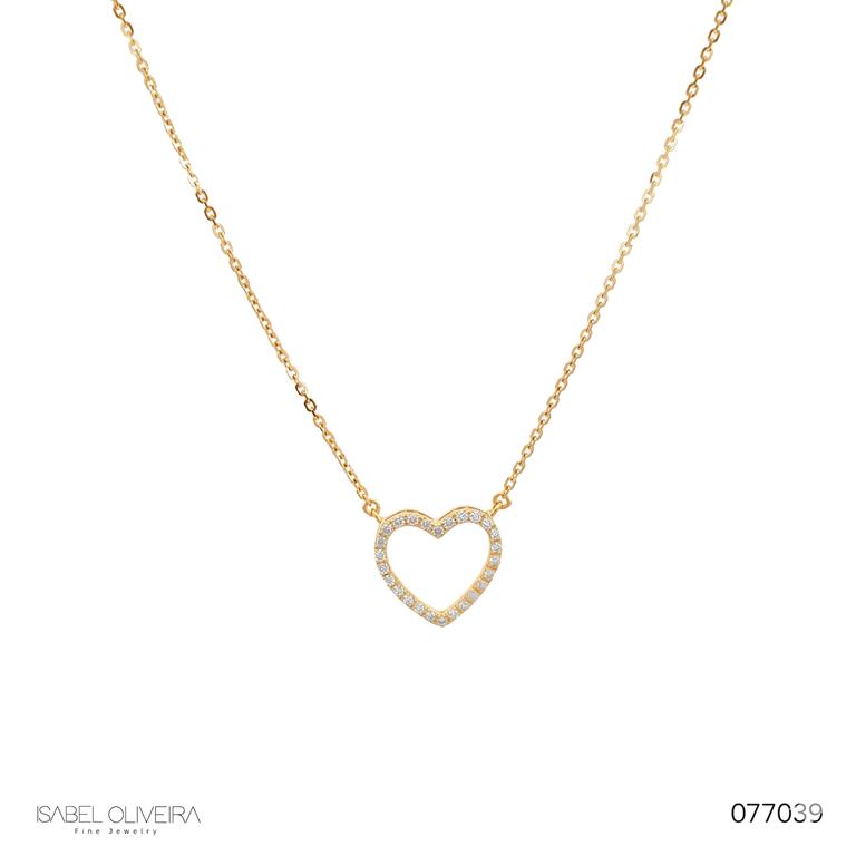Colar Coração 26 Brilhantes 0,09ct 43cm 1,58g Ouro Amarelo 18k - Coleção Laisa