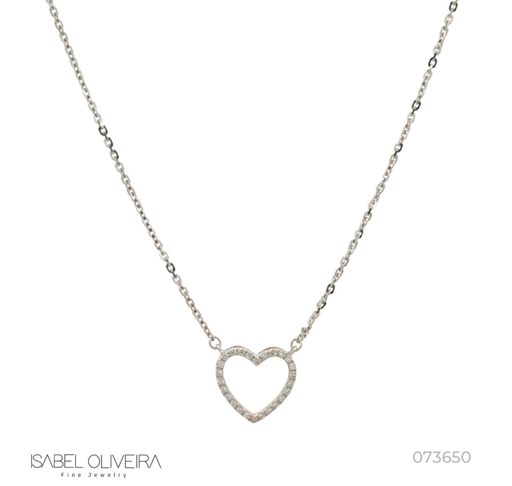 Colar Coração 26 Brilhantes 0,09ct 43cm 1,65g Ouro Branco 18k - Coleção Laisa