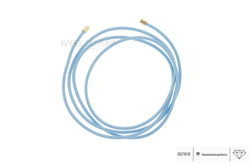 Colar Elastico Azul com Ponteira Redonda 68cm 1,70g Ouro Amarelo 18k - Coleção Kids