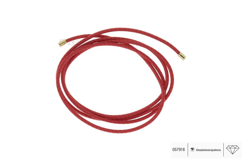 [057916] Colar Elastico Vermelho com Ponteira Redonda 68cm 1,70g Ouro AMARELO18K - Coleção Kids