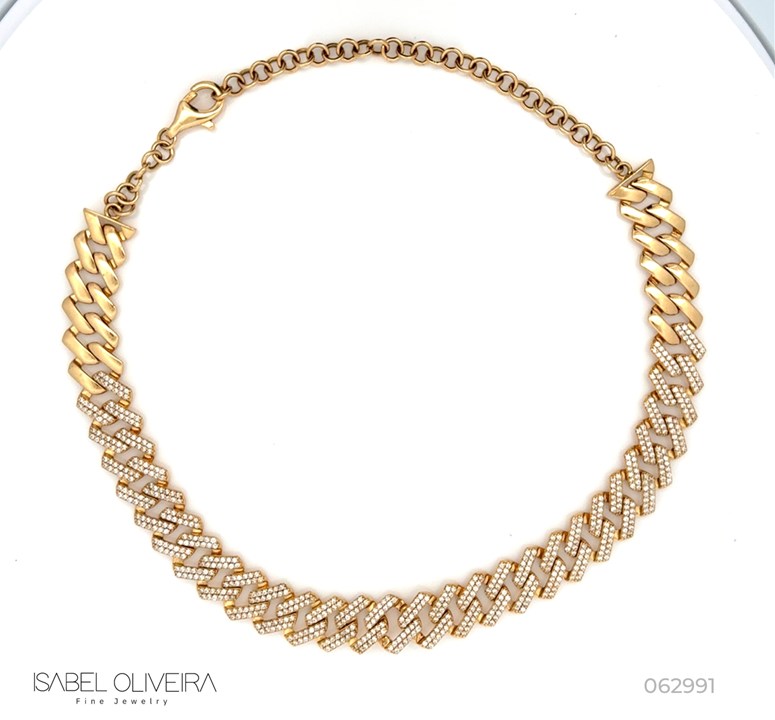 Colar Elos Groumet Quadrado 12mm Tira e Poe 728 Brilhantes 3,81ct 40cm 46,86g Ouro Amarelo 18k - Coleção Elos Power