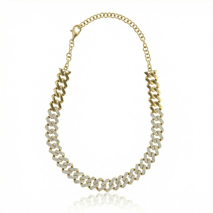 [062991] Colar Elos Groumet Quadrado 12mm Tira e Poe 728 Brilhantes 3,81ct 40cm 46,86g Ouro Amarelo 18k - Coleção Elos Power