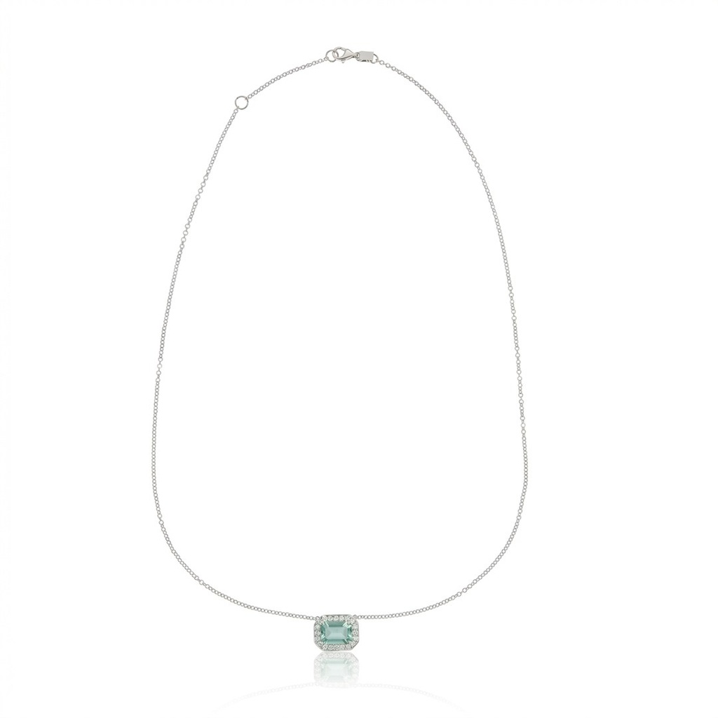 Colar Esmeralda Colombiana Octogonal 1,23ct com Diamantes em Ouro Branco 18k