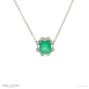 Colar Esmeralda Colombiana Quadrada 5,07ct com Diamantes em Ouro Branco 18k