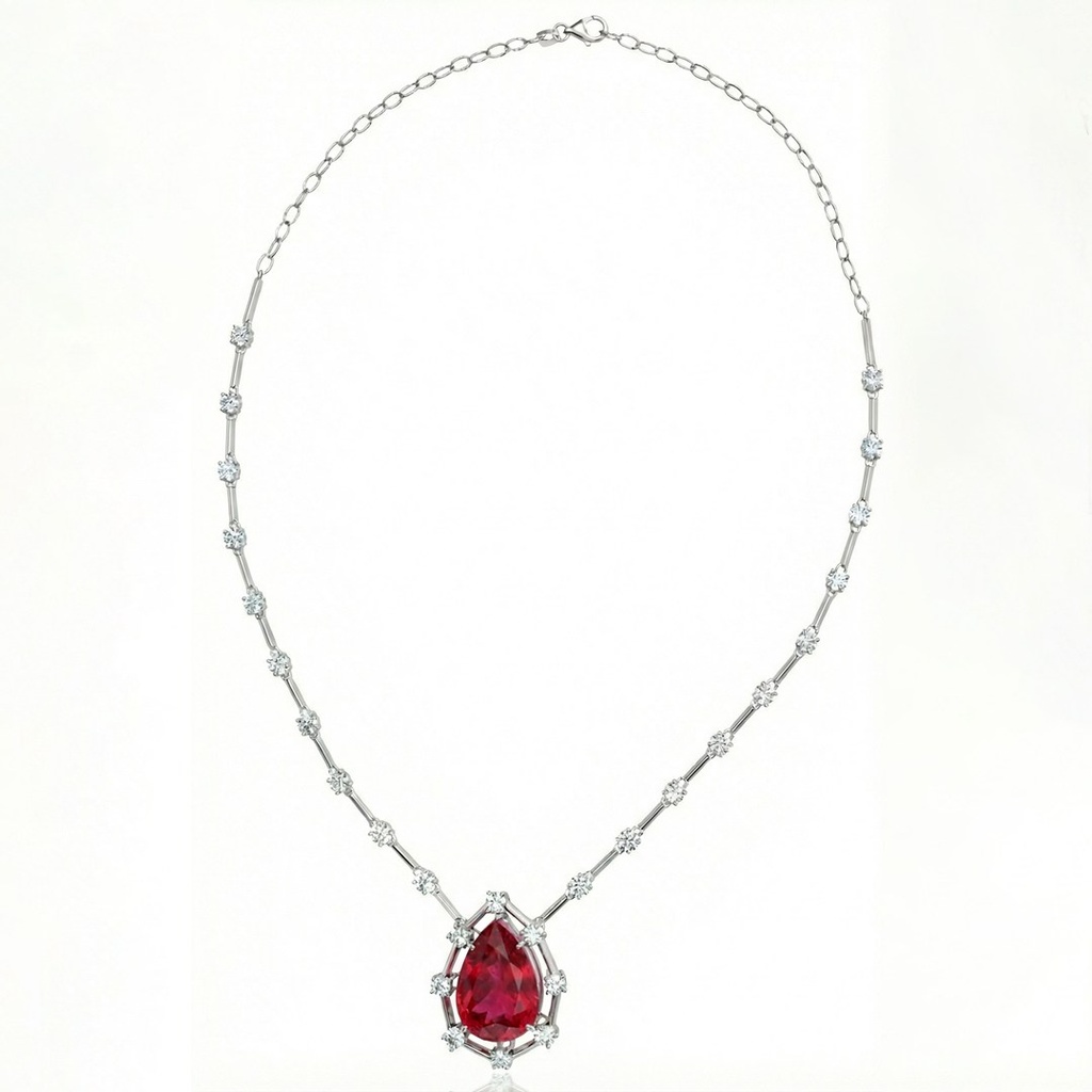 Colar 1 Rubelita Gota 23,76ct com Diamantes em Ouro Branco 18k
