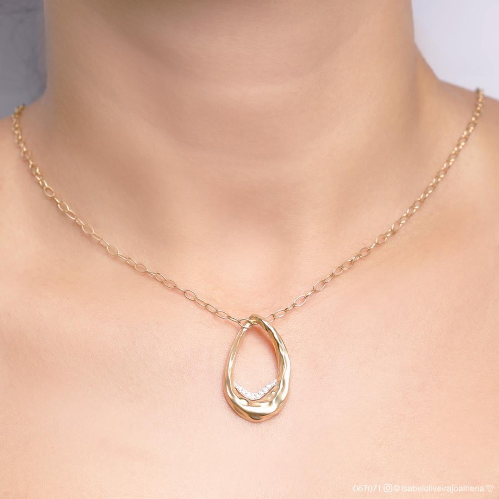 Colar Gota Vazada 8 Brilhantes 0,08ct 50cm 8,82g Ouro Amarelo 18k - Coleção Laisa
