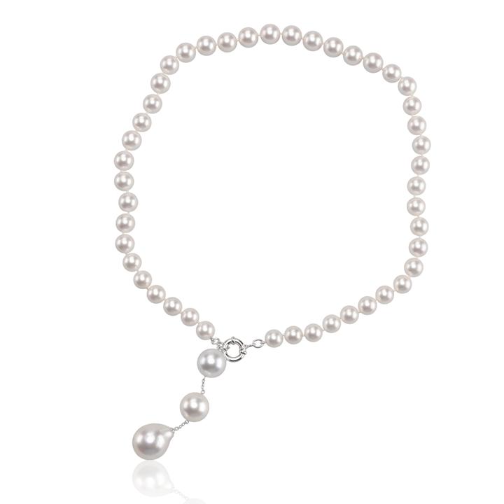 [077384] Colar Gravata 45 Pérolas South Sea Redonda 9-10 mm 3 Pérolas South Sea Irregular 44cm 57g Ouro Branco 18k - Coleção Over The Moon