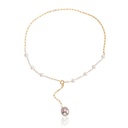 Colar Gravata 7 Pérolas Akoya Rosa 1 Pérola Gota Corrente Cadeado 42cm 13,19gouro Amarelo 18k - Coleção Over The Moon