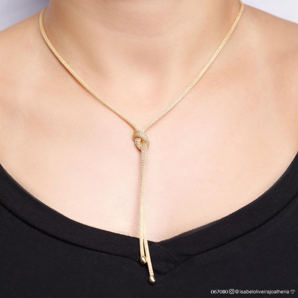 Colar Gravata no com Malha Trabalhada 45cm 7,91g Ouro AMARELO18K - Coleção Minimalista