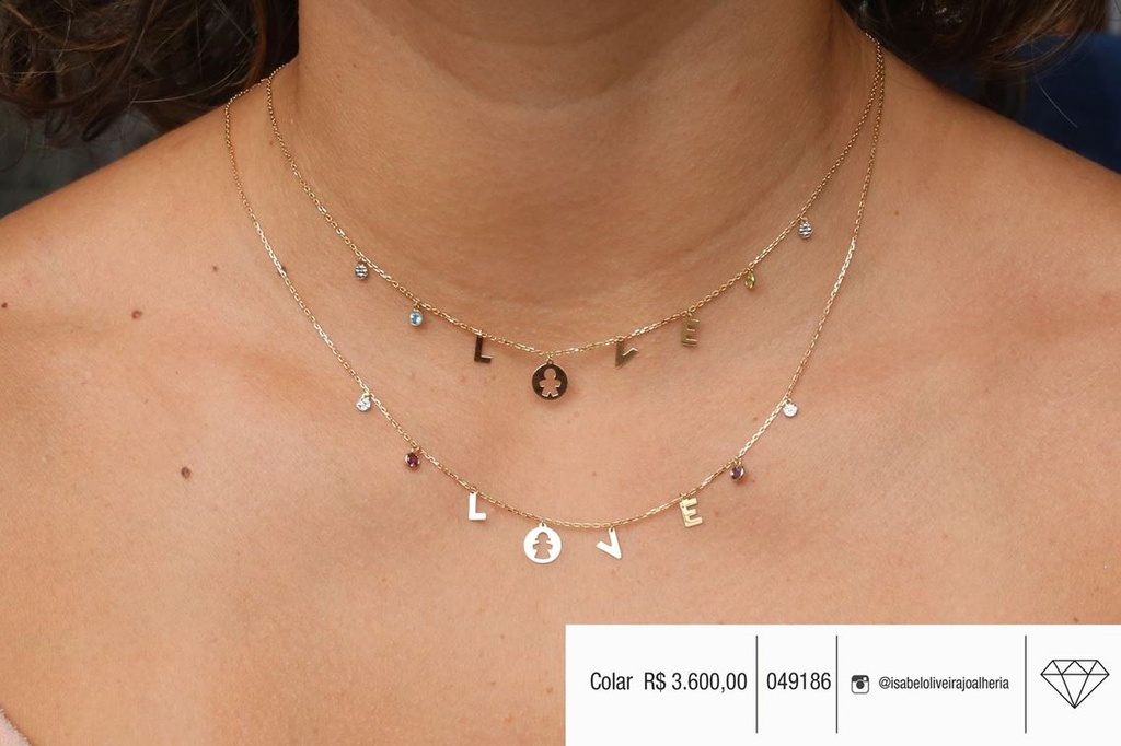 [049186] Colar Love Pingente Menina Vazada 1 Rodolita 1 Ametista 43cm com Extensor 2,40g Ouro Amarelo 18k - Coleção Mães e Filhos