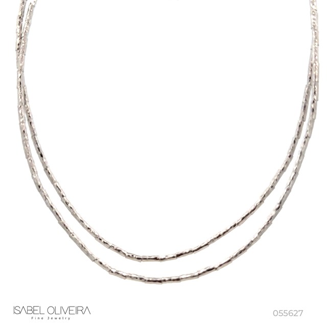[055627] Colar Martelado 120cm 15,0g Ouro Branco 18k - Coleção Minimalista
