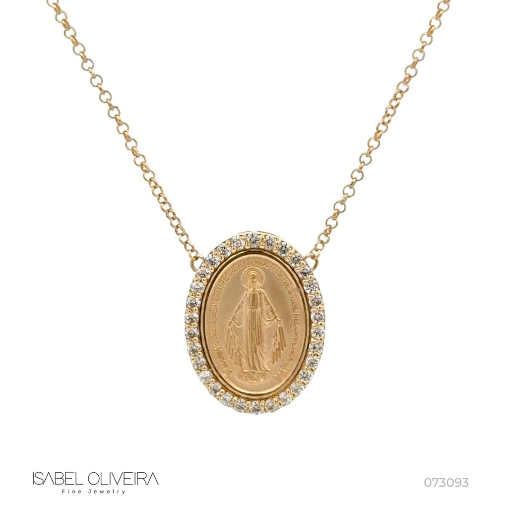 Colar Medalha Nossa Senhora das Graças 30 Brilhantes 0,51ct H VS2 6,27g 45cm Ouro Amarelo 18k - Coleção Fe Santos