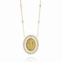 Colar Medalha Nossa Sra das Graças 164 Brilhantes 2,44ct 4 Pastilhas Brilhantes 0,18ct 50cm 16,60g Ouro Amarelo 18k - Coleção Fe Santos