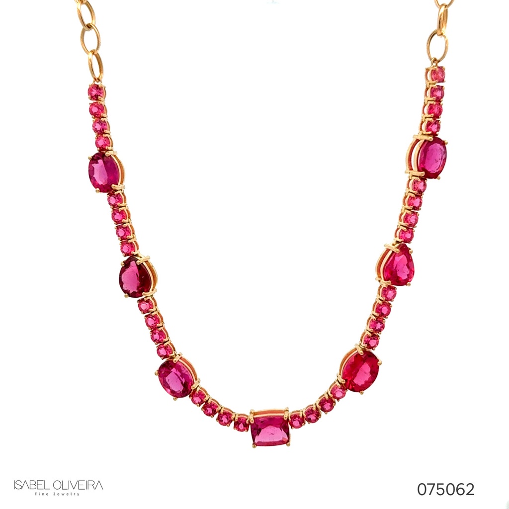 Colar Mix 39 Rubelitas 12CT 45CM 13,64G Ouro Amarelo 18K - Coleçao Rubelita