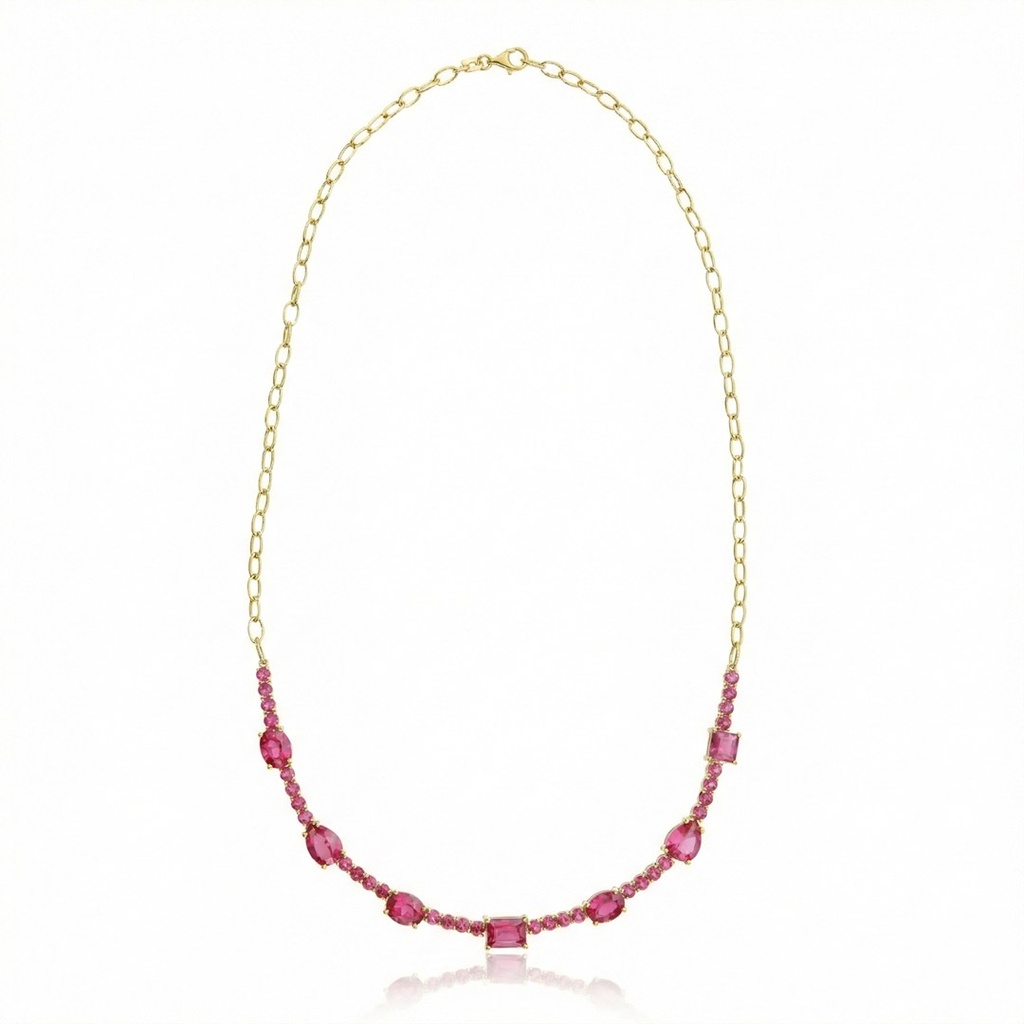 Colar 39 Rubelitas 13,52ct em Ouro Amarelo 18k