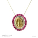Colar Nossa Senhora das Graças Navetes Rubi 4,00ct 32 Brilhantes 0,49ct 45cm 13,70g Ouro Amarelo 18k