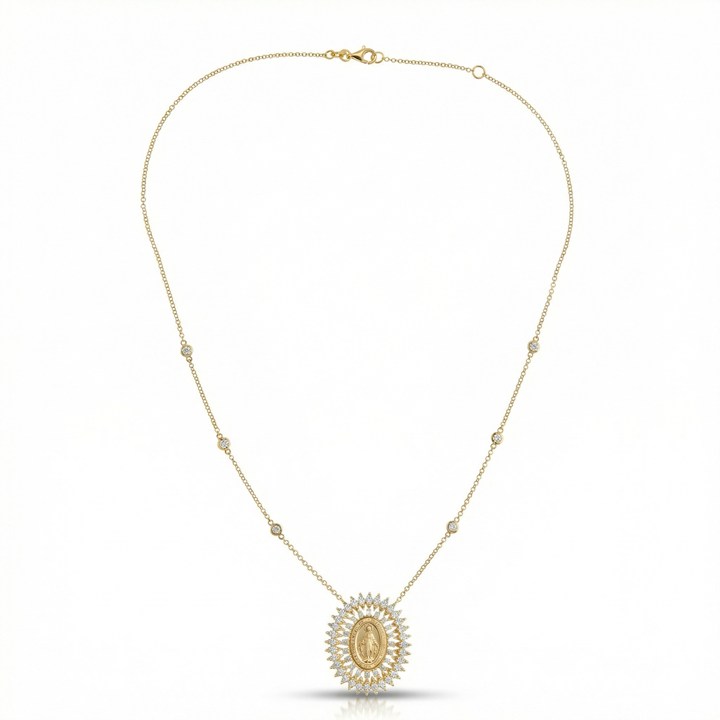 [075173] Colar Nossa Senhora das Graças 116 Brilhantes 1,38ct H VS2 6 Pastilhas 0,27ct g VS2 45cm 11,32g Ouro Amarelo 18k - Coleção Fe Santos