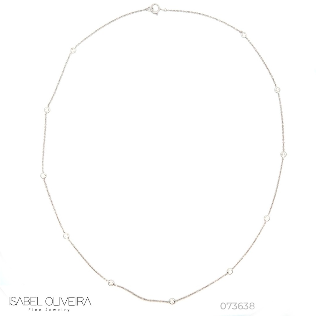 Colar Pastilha 11 Brilhantes 0,37CT 45CM 2,90G Ouro Branco 18K - Coleçao Fios e Pastilhas