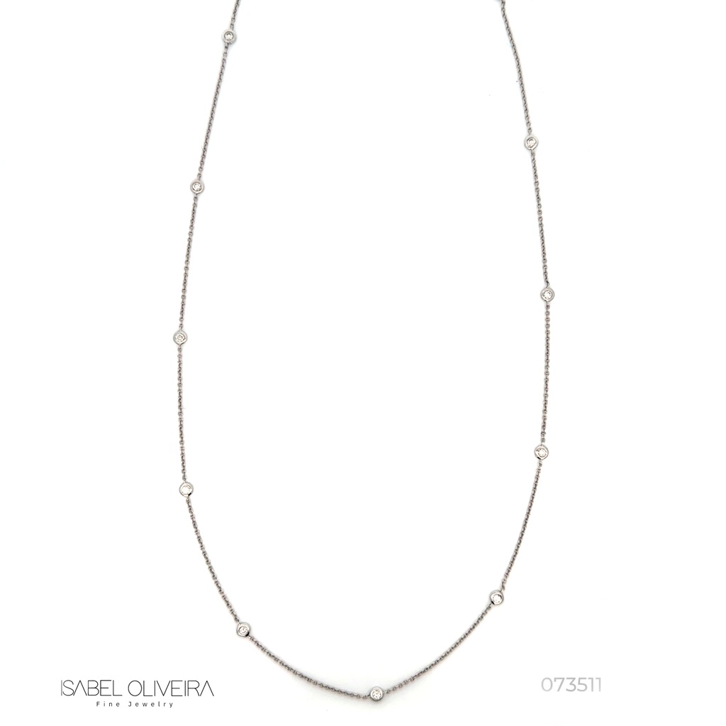 Colar Pastilha 21 Brilhantes 0,71CT 80CM 5,14G Ouro Branco 18K - Coleçao Fios e Pastilhas