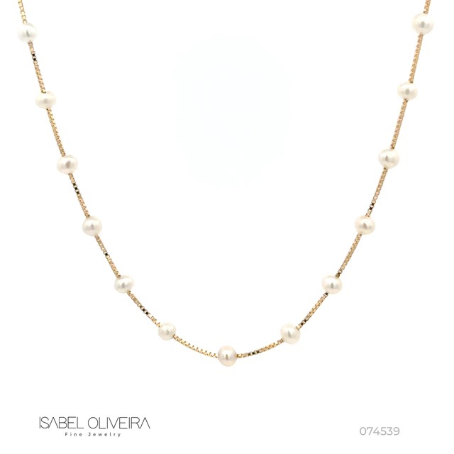 [074539] Colar Perolinhas 40cm 2,79g Ouro Amarelo 18k - Coleção Over The Moon