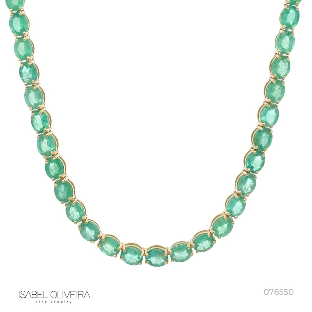 Colar Riviera 38 Esmeraldas Brasileiras Oval 5X4MM 11,94 CT Extensor Bolinha 42CM 25,23G Ouro Amarelo 18K - Coleçao Brazilian Emerald