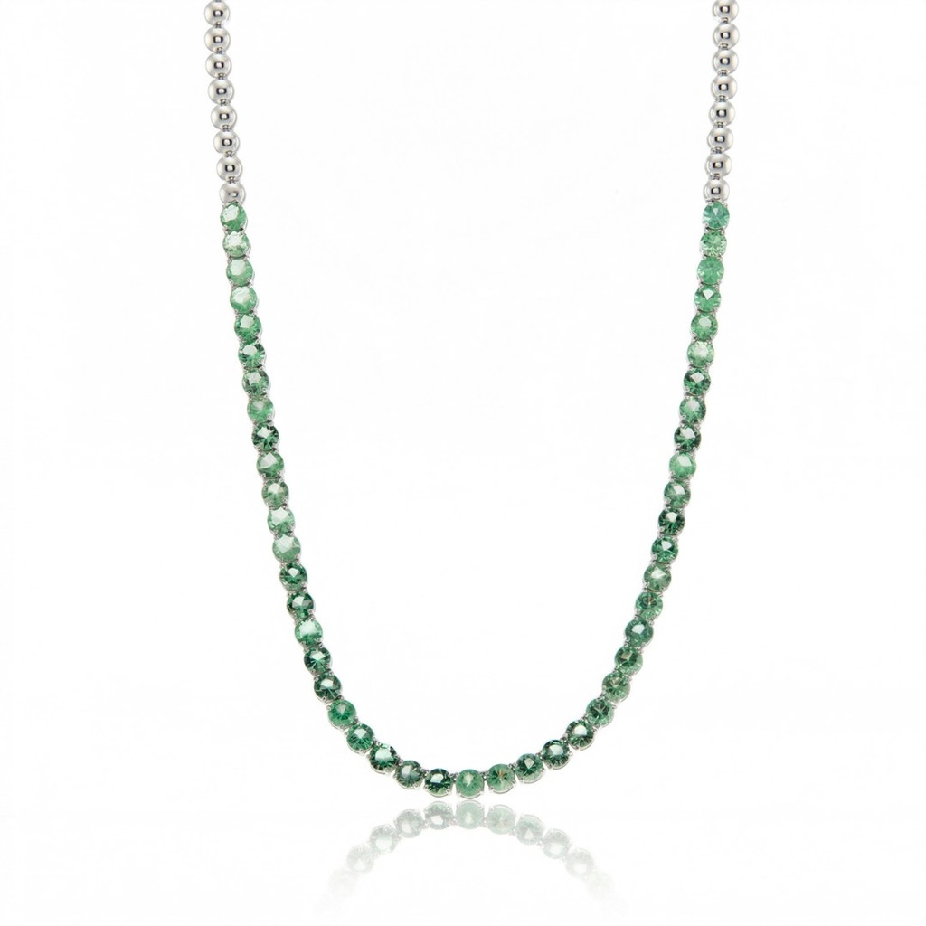 [076552] Colar 47 Esmeraldas Brasileiras Redonda 9,08ct em Ouro Branco 18k