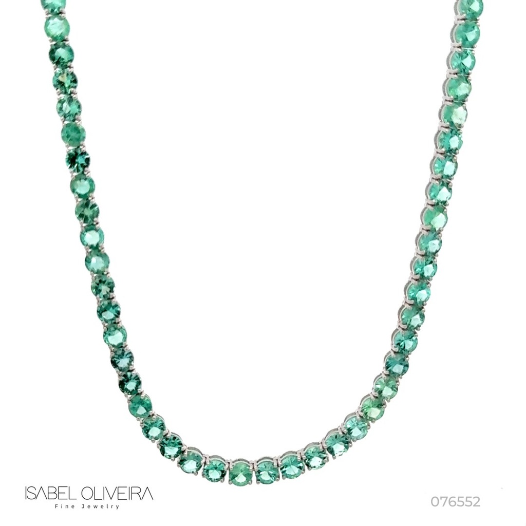Colar Riviera 47 Esmeralda Brasileira Redonda 4MM 9,08CT Extensor Bolinha 42CM 21,82G Ouro Branco 18K - Coleçao Brazilian Emerald