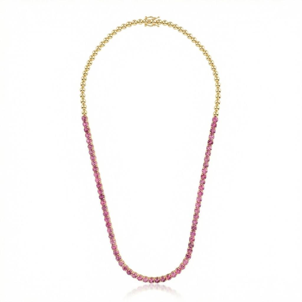 [074724] Colar 65 Rubelitas Redondas 10,15ct em Ouro Amarelo 18k