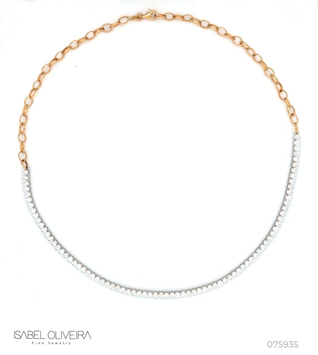 [075935] Colar Riviera 79 Brilhantes 6,93ct H VS2 com Corrente Elos 45cm 13,18g Ouro Branco 18k - Coleção Rivieras