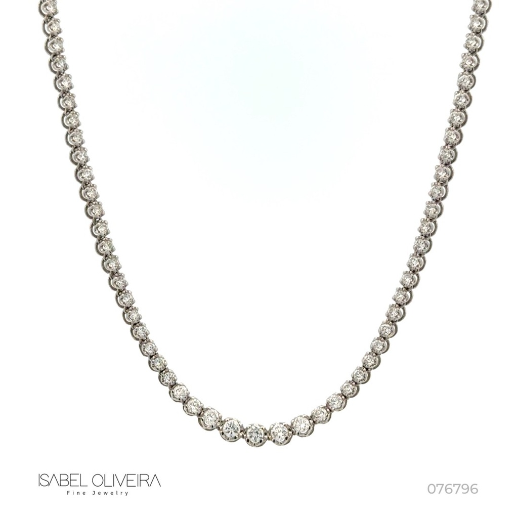 Colar Riviera Caixa Coroa 159 Brilhantes 2,96ct 44cm 11,12g Ouro Branco 18k - Coleção Rivieras