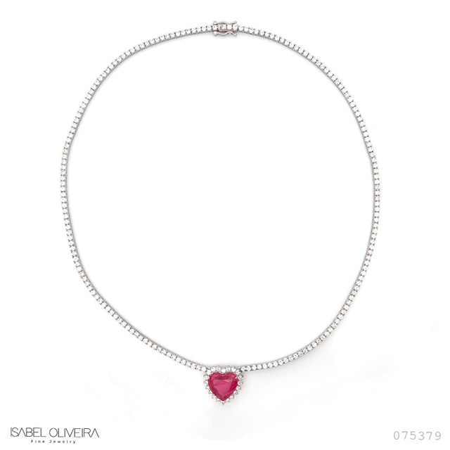 Colar Riviera Cartier 1 Espinélio Rosa Coração 4,85ct 204 Brilhantes 6,62ct G/h VS1/2 42cm 18,07g Ouro Branco 18k - Coleção Rivieras
