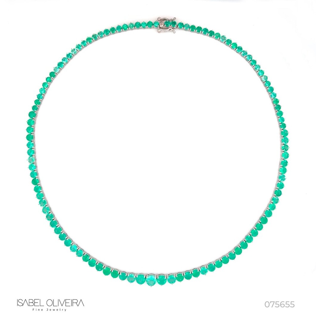 Colar Riviera Tulipa Degradê 124 Esmeraldas Colombianas 17,02ct 40cm 23,52g g Ouro Branco 18k - Coleção Rivieras