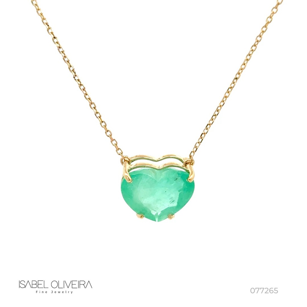 [077265] Colar Solitário Esmeralda Colombiana Coração 4,24ct 45cm 3,05g Ouro Amarelo 18k - Colombian Emerald
