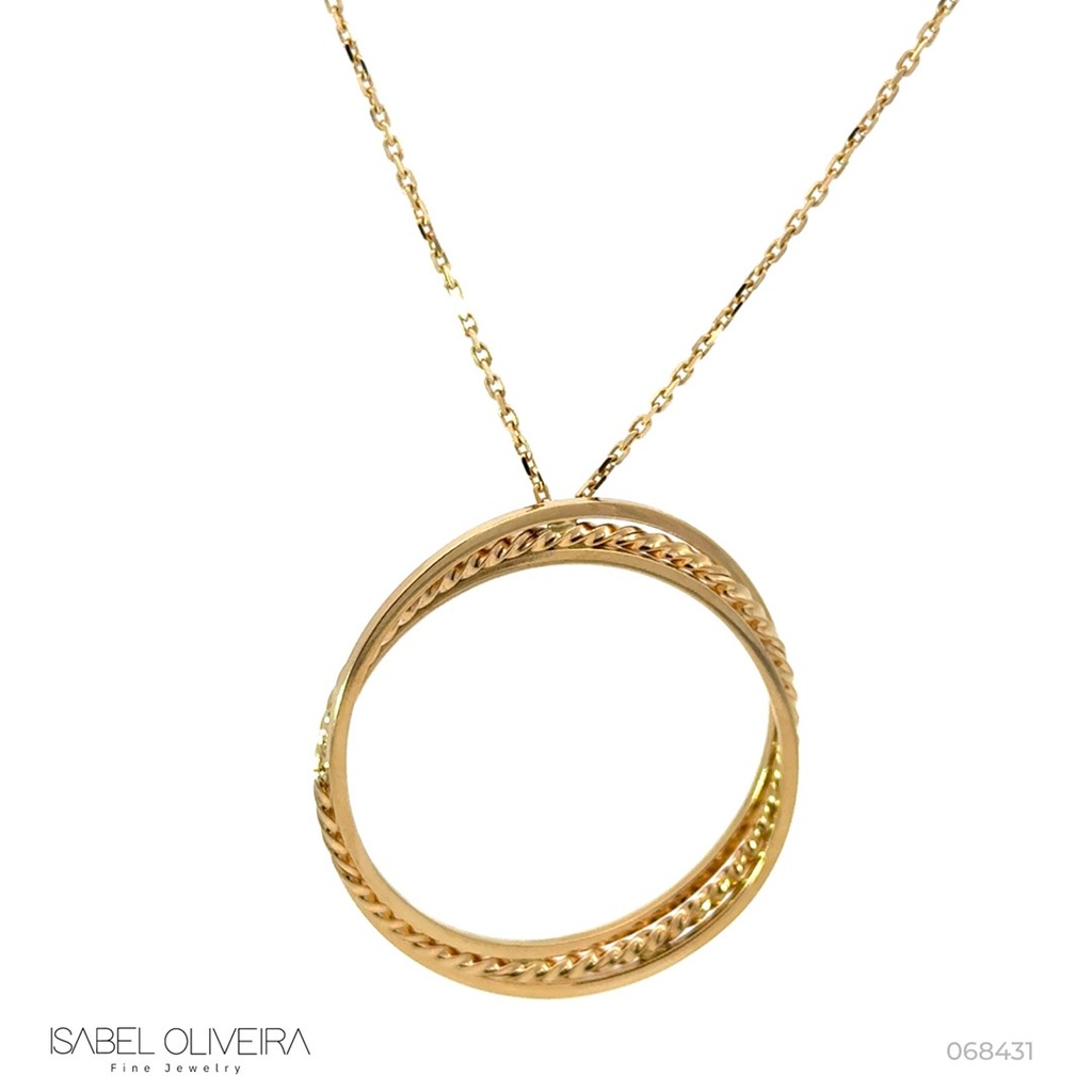 [068431] Colar Triplo Oco Fio Torcido e Reto 45cm 5,31g Ouro Amarelo 18k - Coleção Minimalista