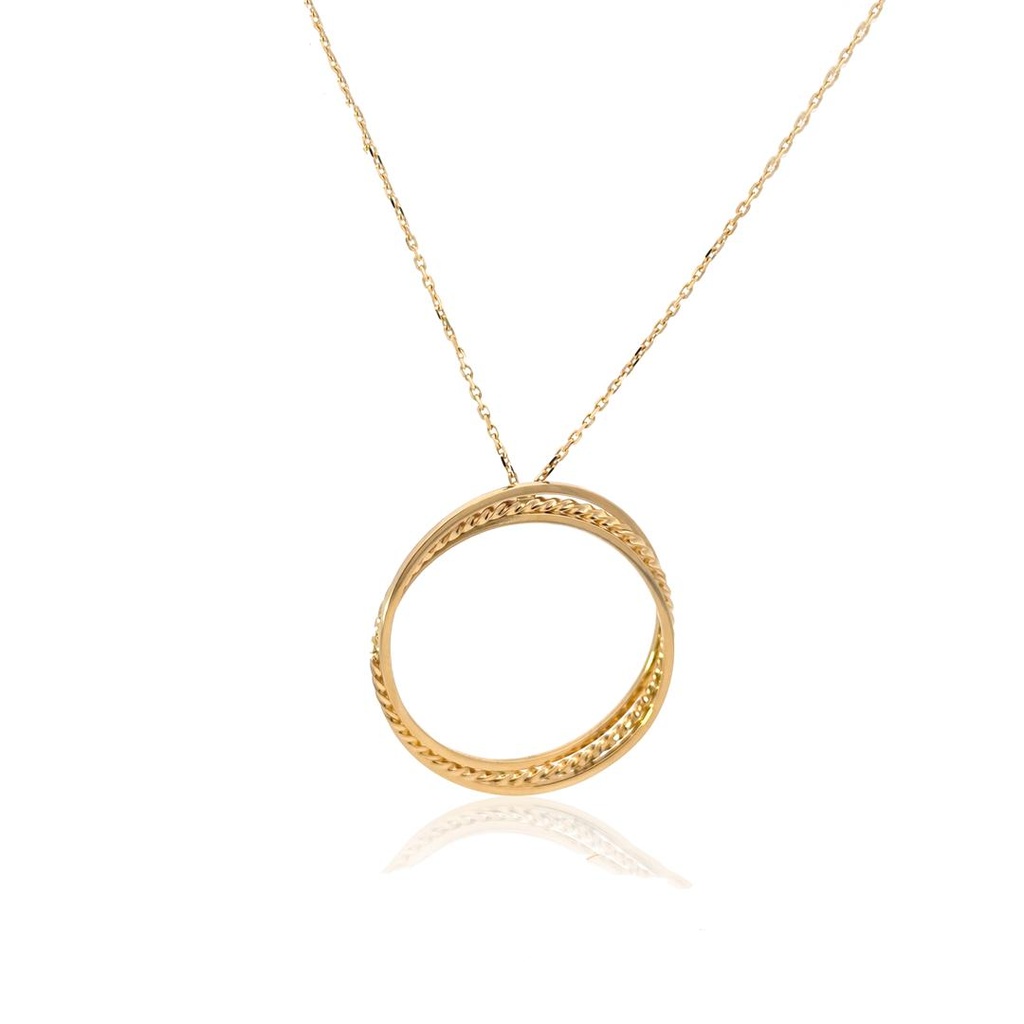 [068431] Colar Triplo Oco Fio Torcido e Reto 45cm 5,31g Ouro Amarelo 18k - Coleção Minimalista