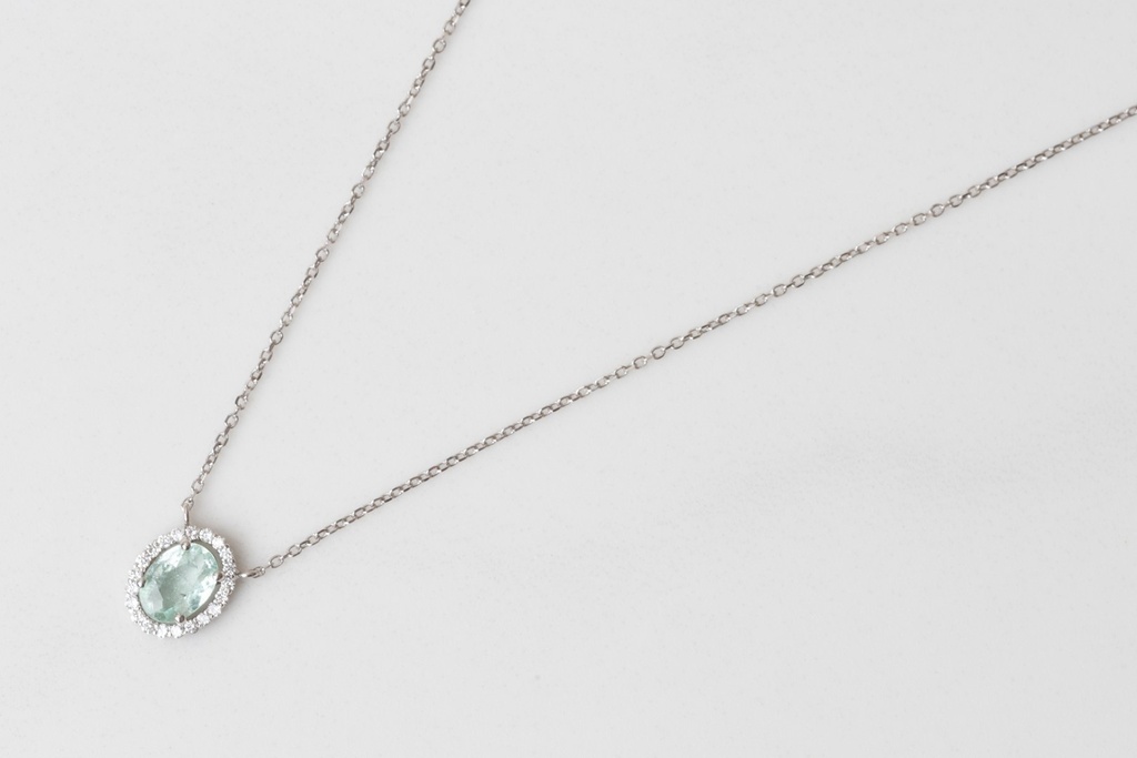 Colar Turmalina Paraiba Oval 0,66ct 21 Brilhantes 0,13ct H VS2 2,22g Ouro Branco 18k - Coleção Caribbean Blue